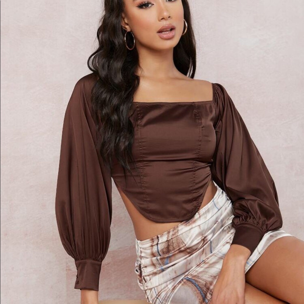 Brown satin corset style top
